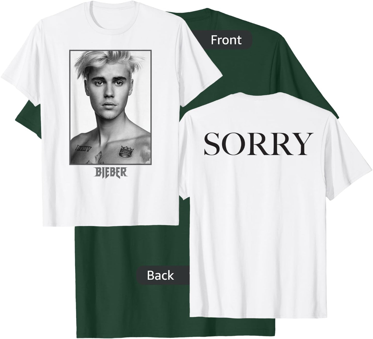 Justin Bieber Official Purpose Tour B&W Sorry Back T-Shirt - T-Shirt | Forest