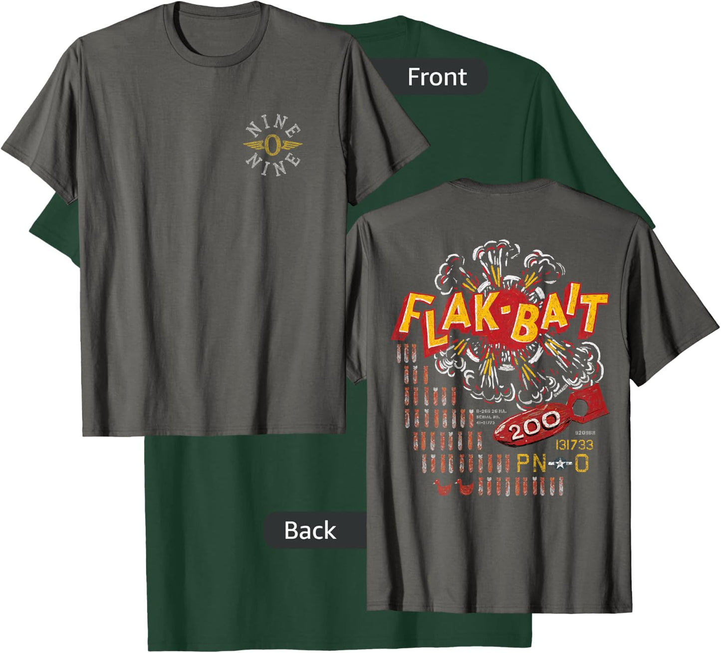 Flak-Bait | B-26 Marauder WW2 Nose Art | Front & Back Print T-Shirt - T-Shirt | Forest