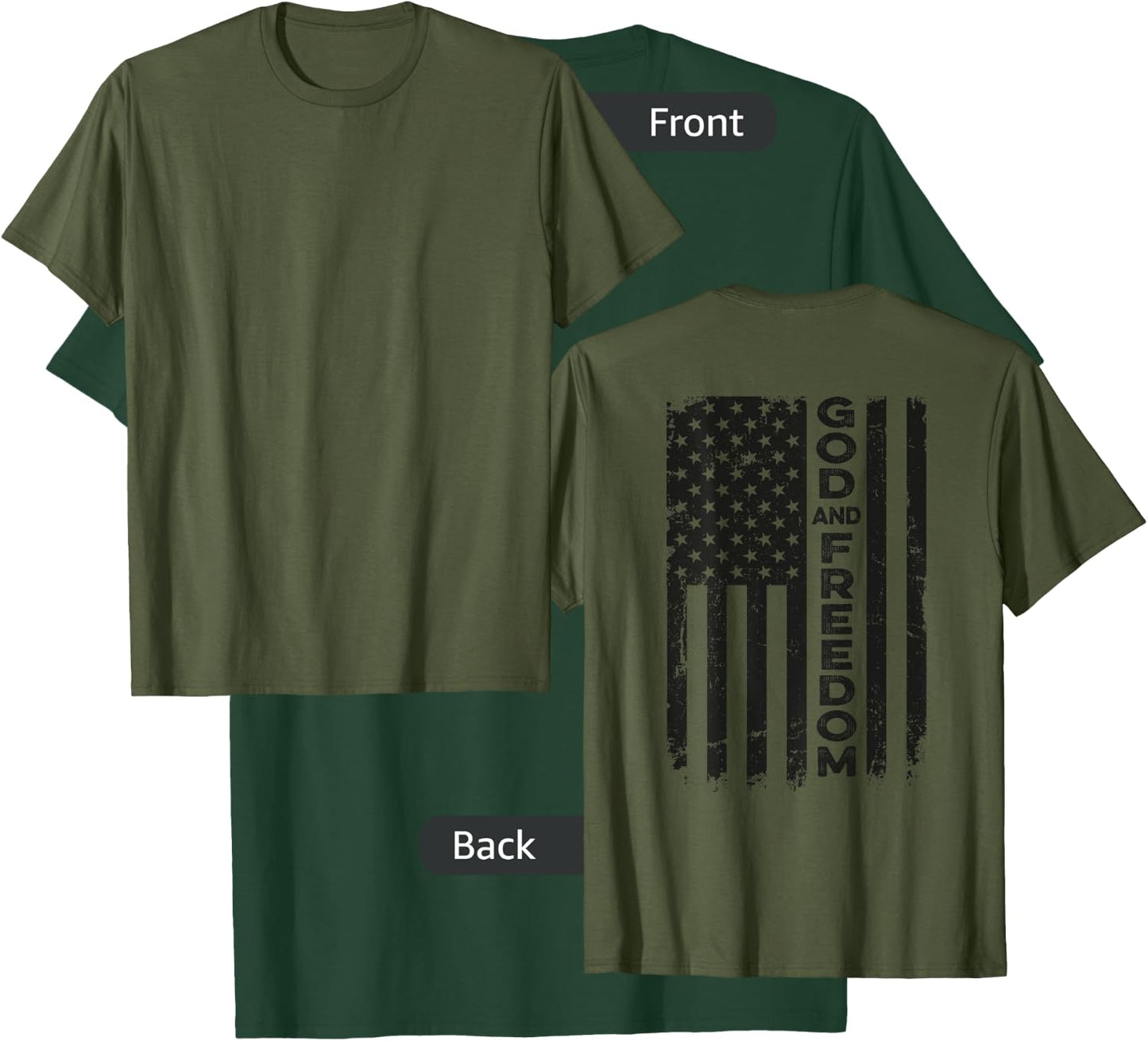 God And Country - USA Patriotic Christian Camo Flag -ON BACK T-Shirt - T-Shirt | Forest