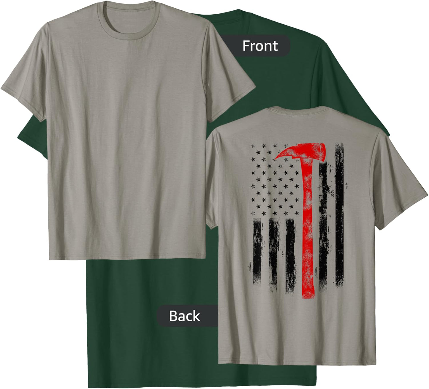 US Fireman Distressed Firefighter American Red Axe Flag T-Shirt - T-Shirt | Forest