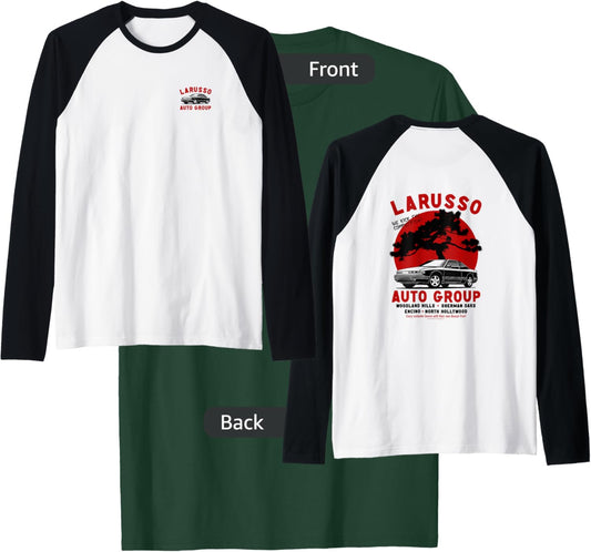 Cobra Kai Retro LaRusso Auto Group Ad Front and Back Raglan Baseball T-Shirt - T-Shirt | Forest