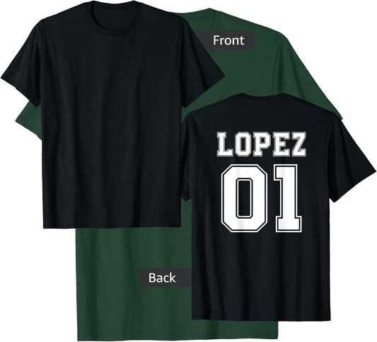 LOPEZ 01 Back Print Sports Jersey Style Family Name Fun T-Shirt - T-Shirt | Forest