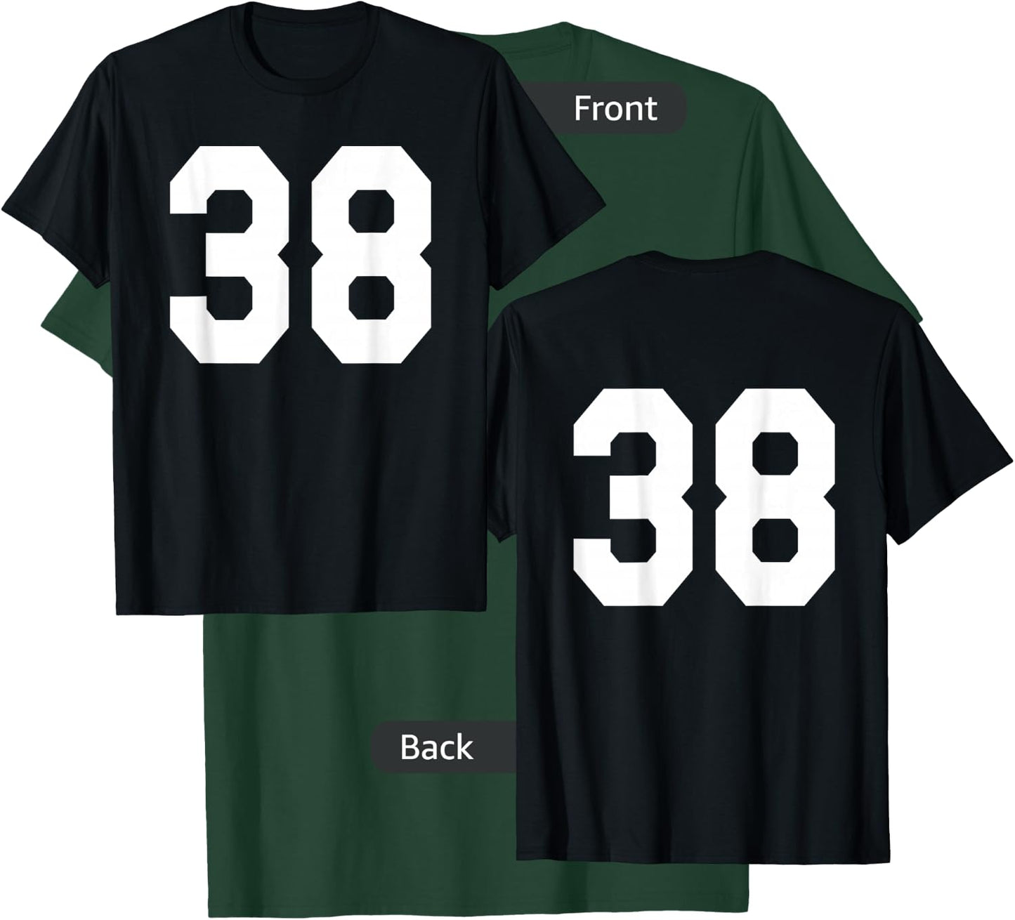 Number 38 Sports Jersey Front and Back Team Player T-Shirt - T-Shirt | Forest