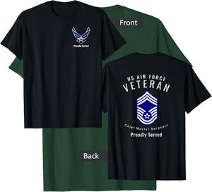 Proudly Served Veteran Air Force Chief Master Sergeant Shirt T-Shirt - T-Shirt | Forest