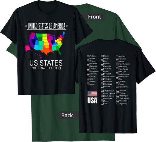 All 50 States I've Traveled Too Travel Checklist USA Map T-Shirt - T-Shirt | Forest