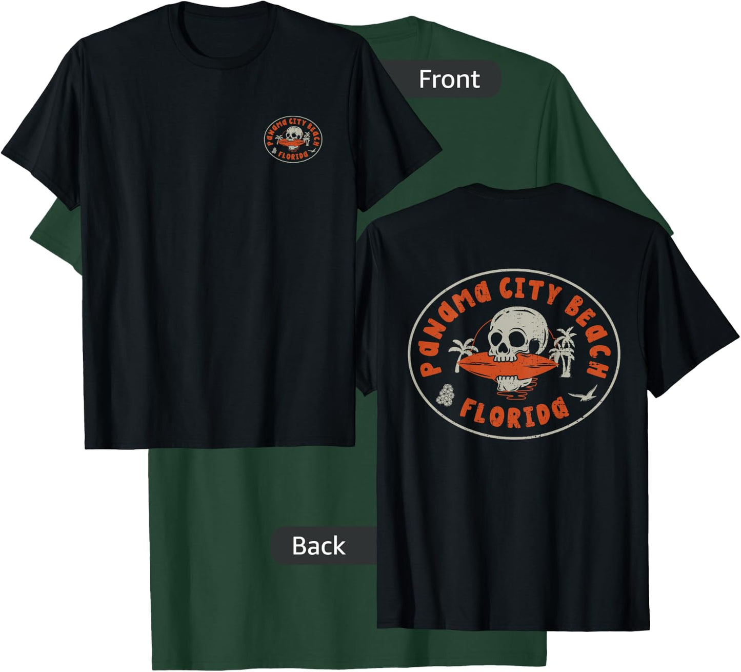 Panama City Beach Florida FL Retro Surfer Beach Front & Back T-Shirt - T-Shirt | Forest