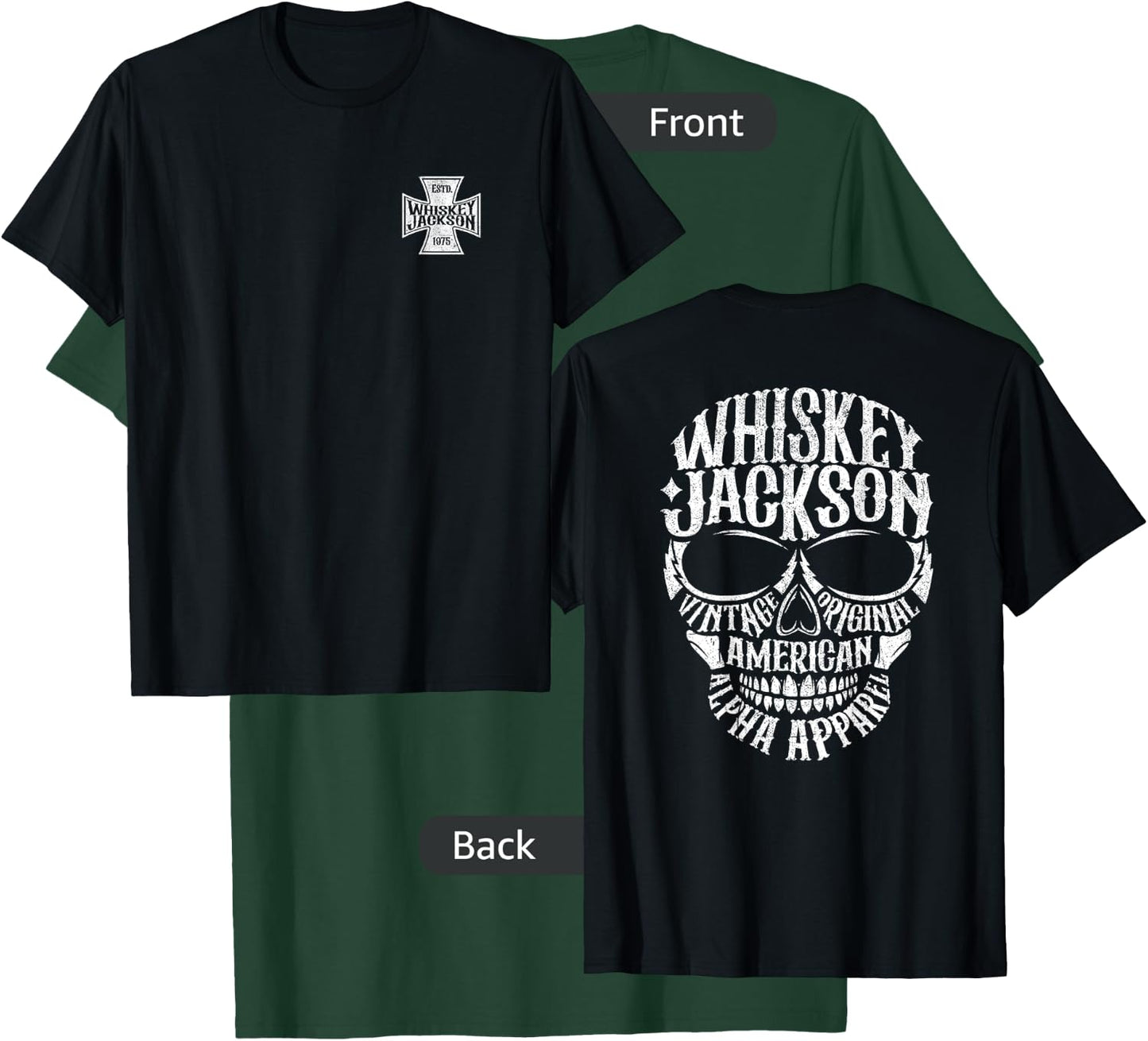 Whiskey Jackson Vintage Maltese Cross Front Skull Back Print T-Shirt - T-Shirt | Forest
