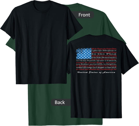 US Flag with Constitution Preamble and Pledge of Allegiance T-Shirt - T-Shirt | Forest