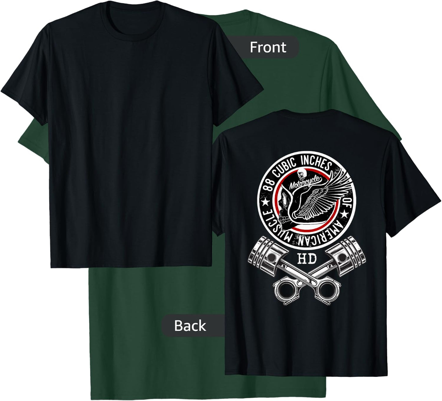 HD 88 CID Engine Motorcycle V-Twin Skull Crossed Pistons T-Shirt - T-Shirt | Forest