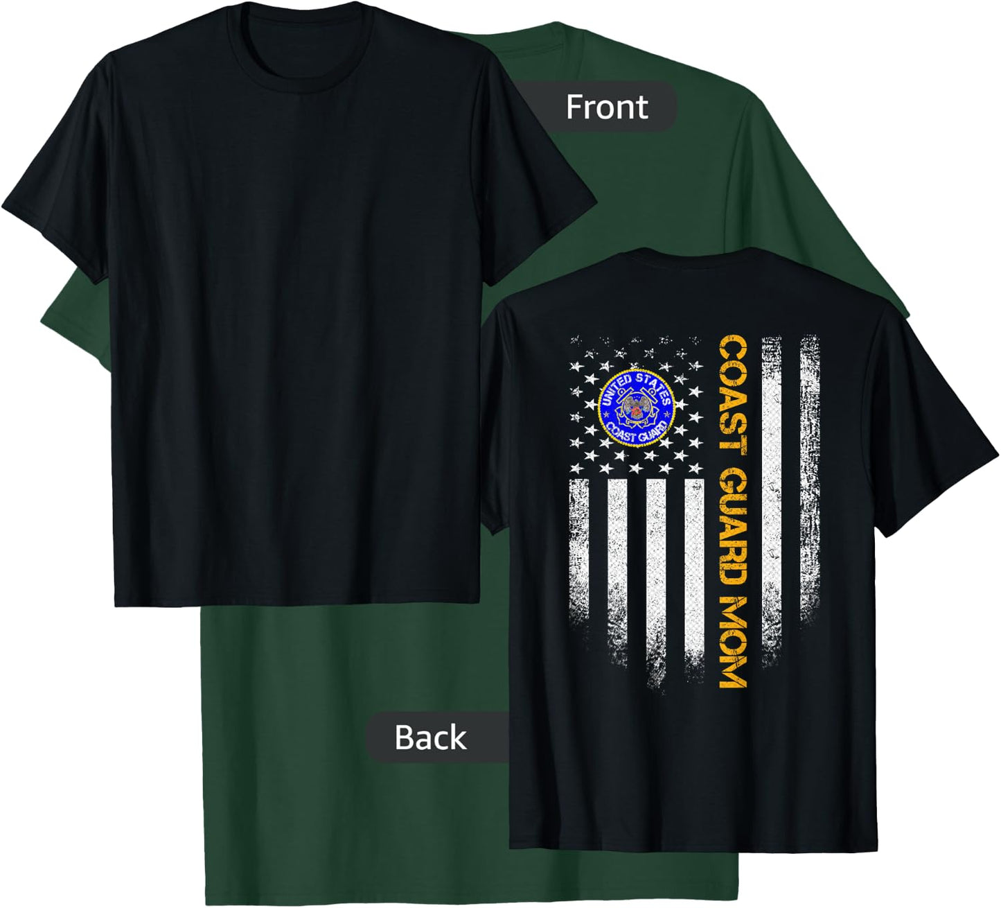 Vintage USA American Flag Proud US Coast Guard Veteran Mom T-Shirt - T-Shirt | Forest
