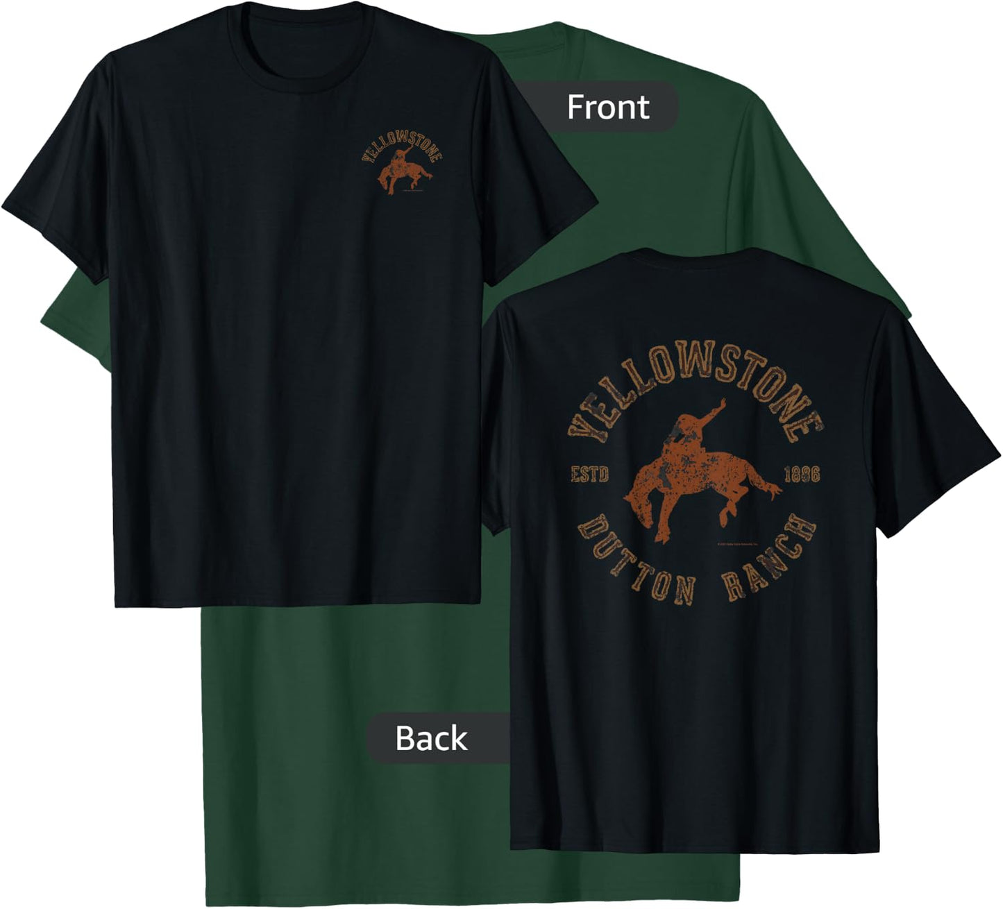 Yellowstone Dutton Ranch Cowboy Pocket Logo Front & Back Small T-Shirt - T-Shirt | Forest