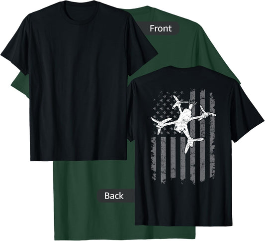 USA Flag FPV Drone Freestyle Race Quadcopter Pilot - ON BACK T-Shirt - T-Shirt | Forest