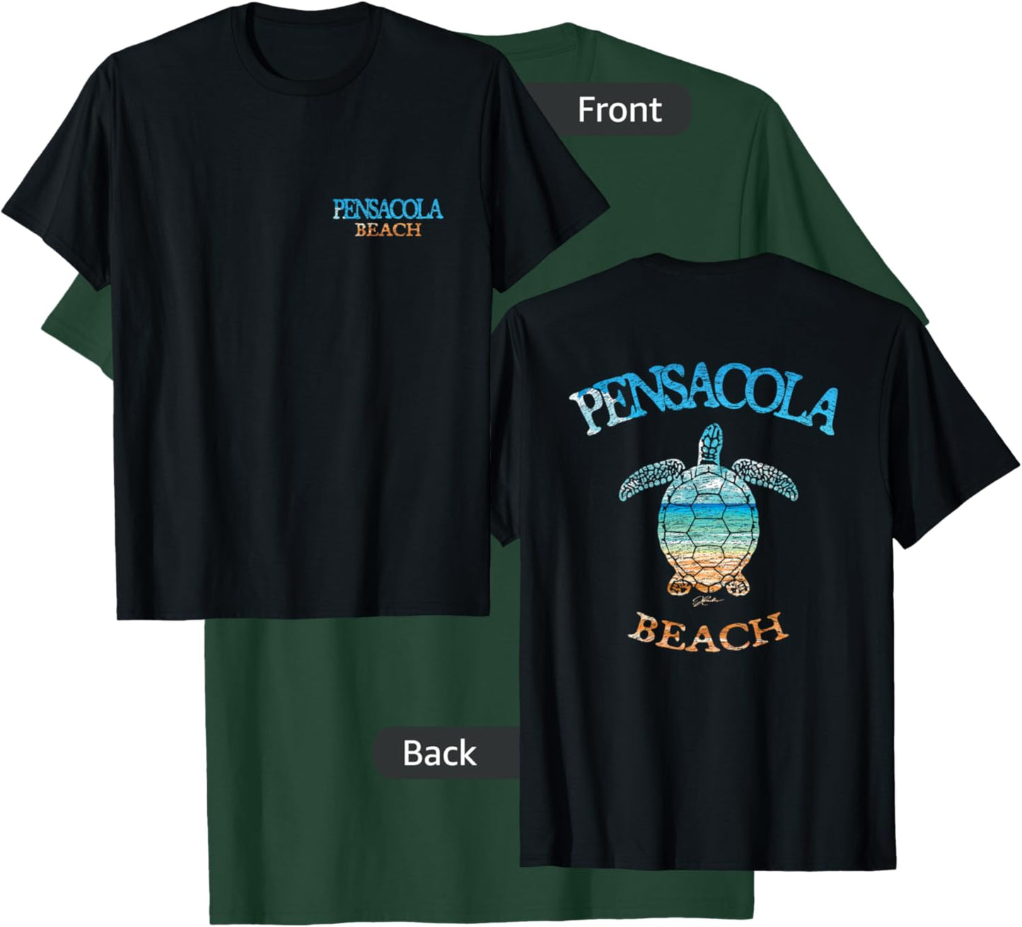 JCombs: Pensacola Beach, FL, Sea Turtle and Beach (2-Sided) T-Shirt - T-Shirt | Forest