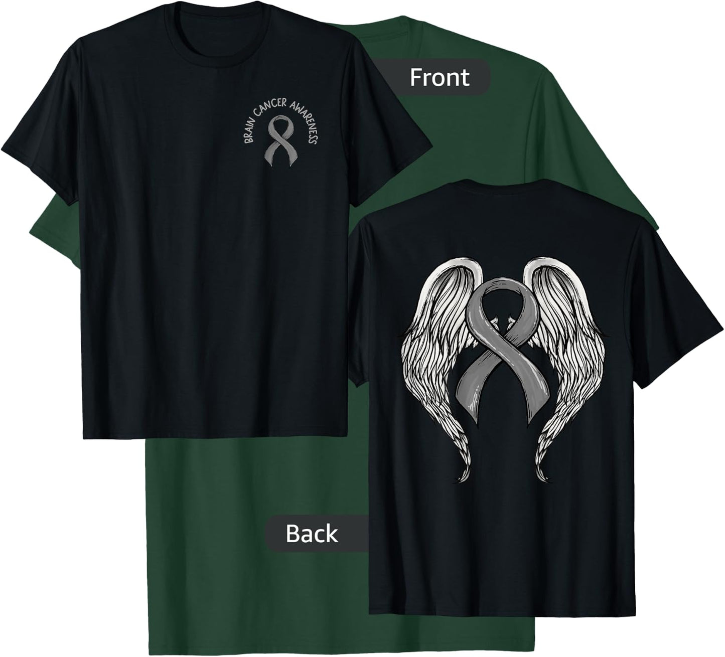 Brain Cancer Awareness, Large Memorial Wings on back T-Shirt - T-Shirt | Forest