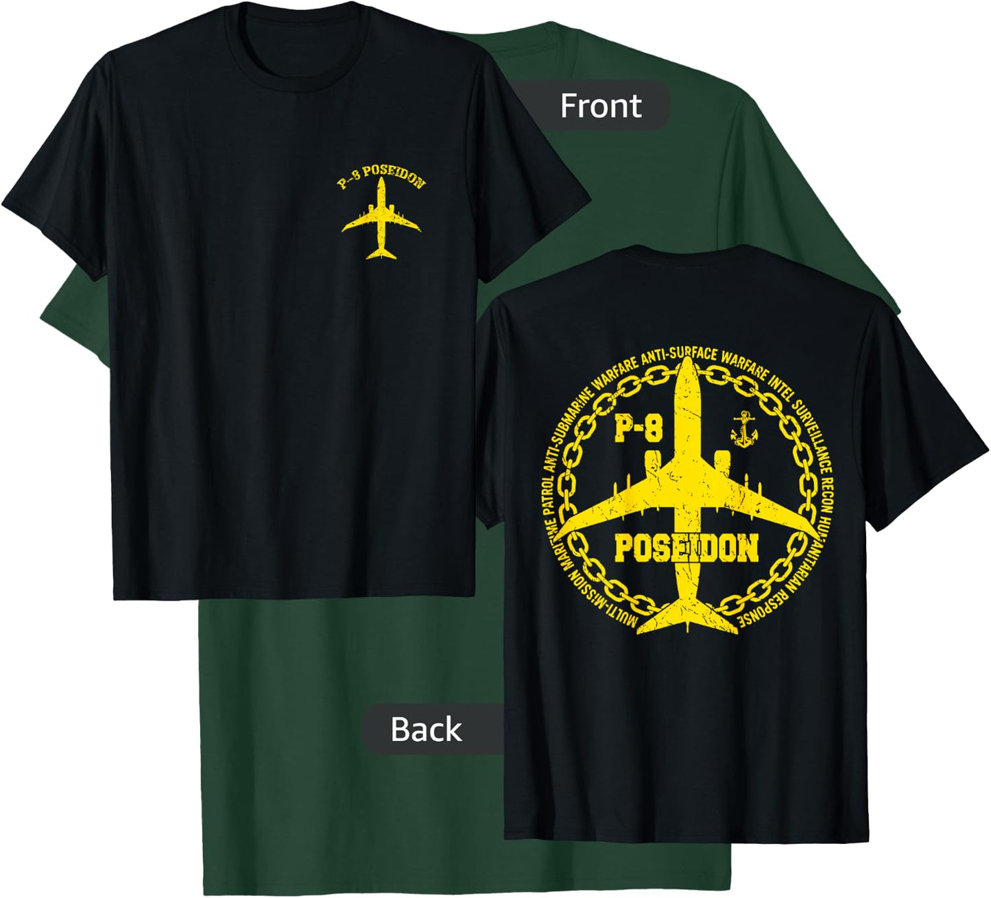 P-8 Poseidon Military Aircraft Vintage Distressed Design T-Shirt - T-Shirt | Forest