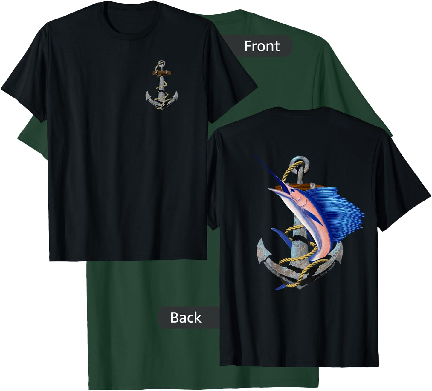 Swordfish Marlin Sailfish Deep Sea Fishing Anchor (2-Sided) T-Shirt - T-Shirt | Forest
