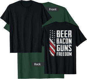 Beer Bacon Guns Freedom - BBQ USA Flag Drinking (ON BACK) T-Shirt - T-Shirt | Forest