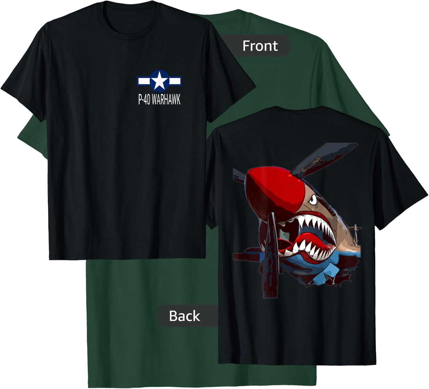 P-40 Warhawk Fighter Aircraft WW2 Airplane Military (DS) T-Shirt - T-Shirt | Forest