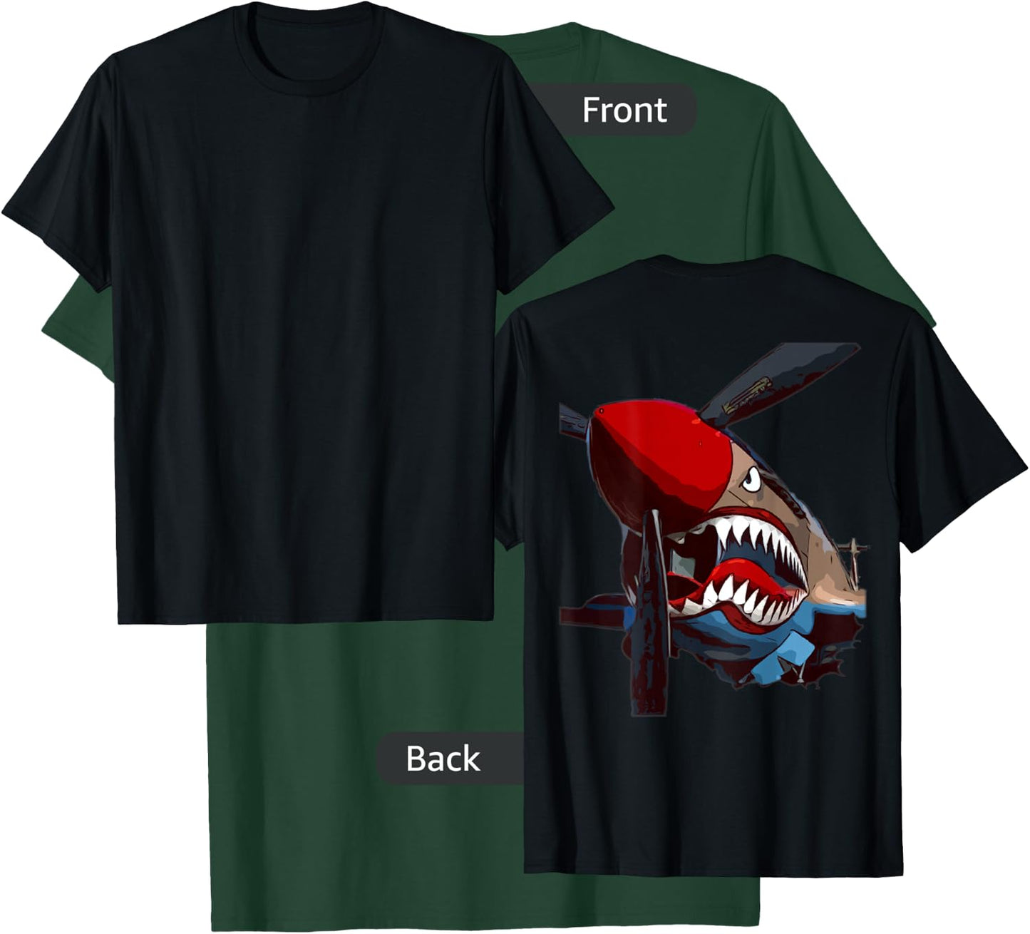 P-40 Warhawk Fighter Aircraft WW2 Airplane (Back) T-Shirt - T-Shirt | Forest
