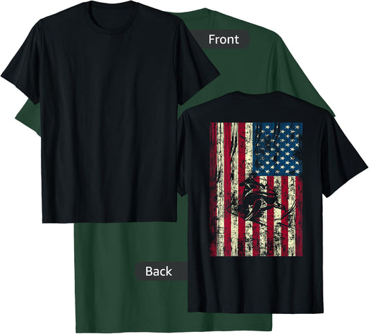 American Flag Snowmobiling Snowmobile Rider Design On Back Women Kids Men T-Shirt - T-Shirt | Forest