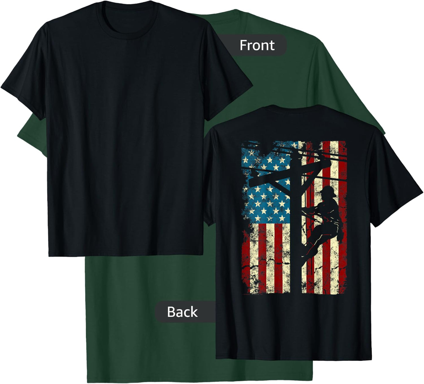 American Flag Electric Cable Lineman gift 4th of July T-Shirt - T-Shirt | Forest