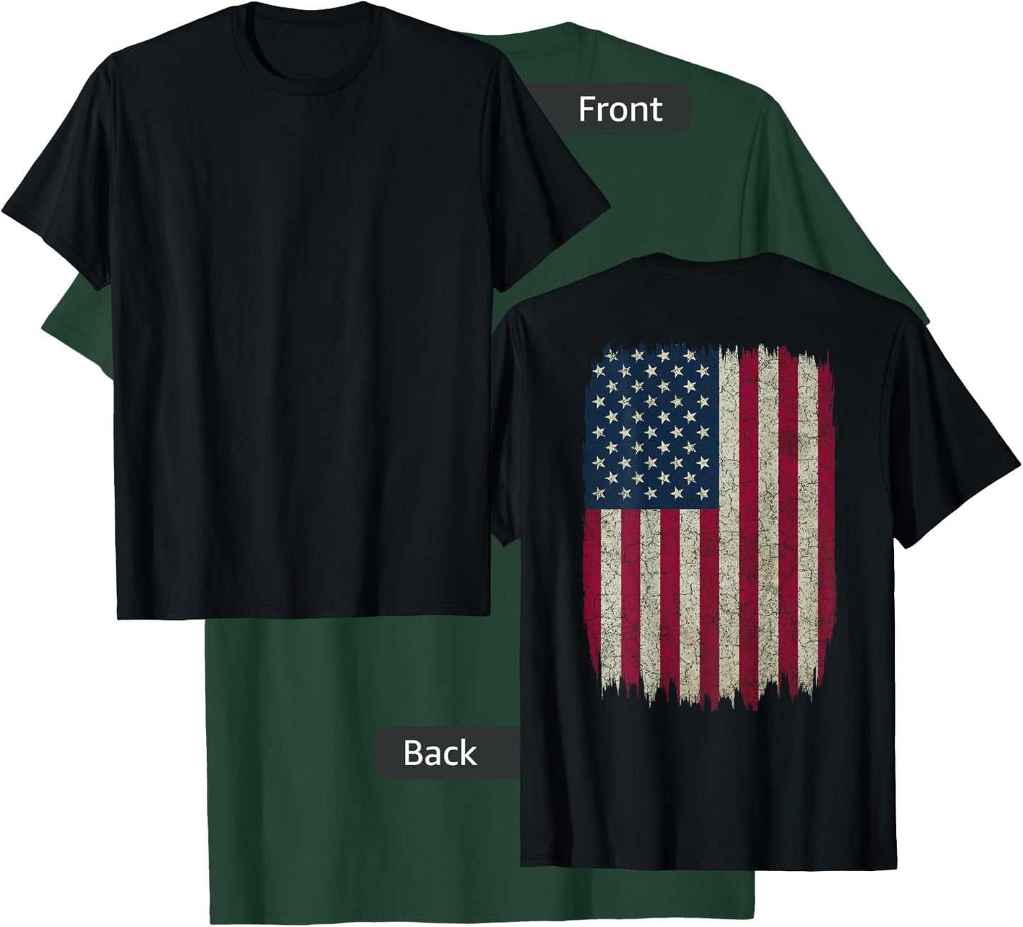 American Flag Vintage Distressed Design on Back USA Gift T-Shirt - T-Shirt | Forest