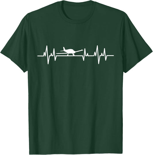 Microlight Heartbeat Airplane Plane Pilot Heartbeat T-Shirt - T-Shirt | Forest