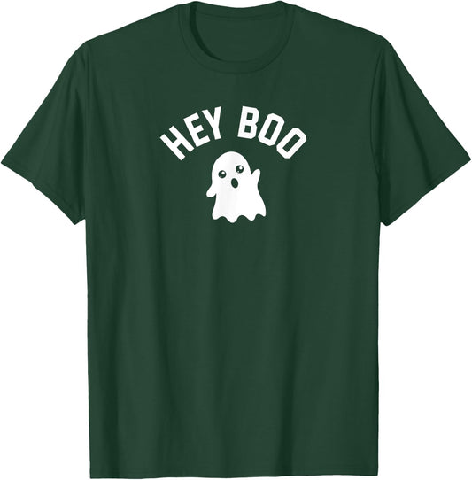 HEY BOO With Cute Ghost Illustration T-Shirt - T-Shirt | Forest