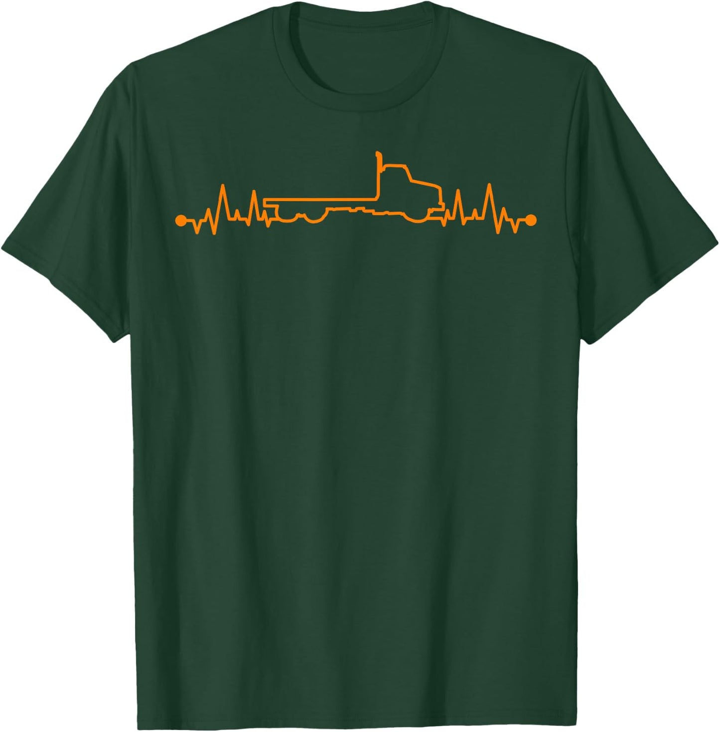 Funny Truck Driver Gift Men Cool Trucking Trucker Heartbeat T-Shirt - T-Shirt | Forest