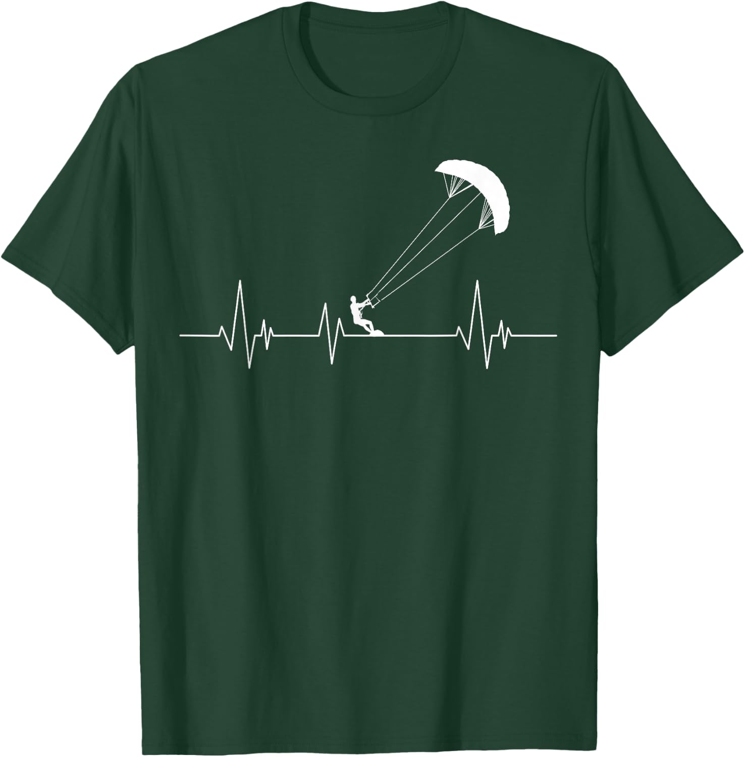Kitesurfing Heartbeat Kiteboarding Surfboard T-Shirt - T-Shirt | Forest