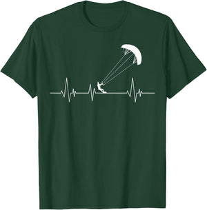 Kitesurfing Heartbeat Kiteboarding Surfboard T-Shirt - T-Shirt | Forest