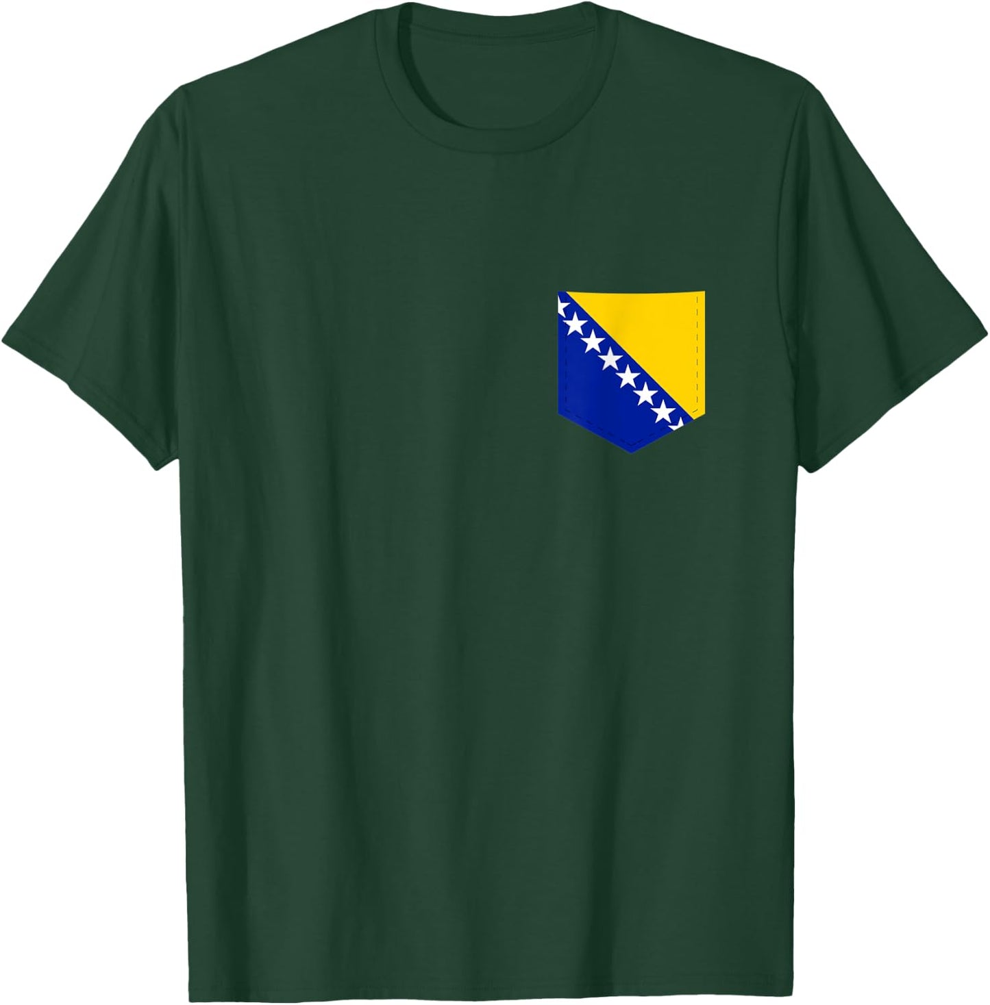 Bosnia & Herzegovina Flag Shirt with Printed Bosnian Pocket T-Shirt - T-Shirt | Forest