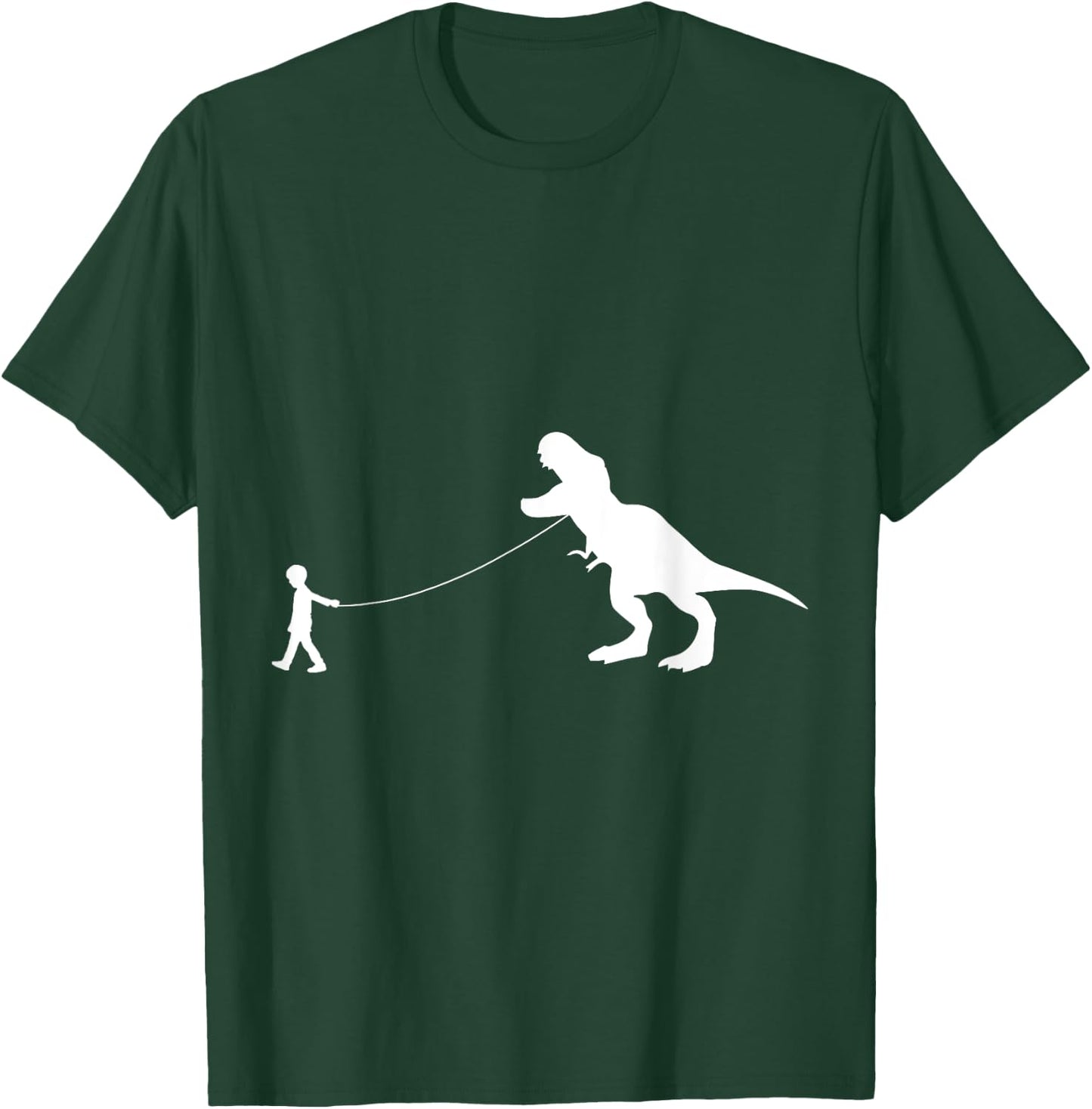 T-Rex Dinosaur Pet on a Leash led by a boy with rope in Hand T-Shirt - T-Shirt | Forest