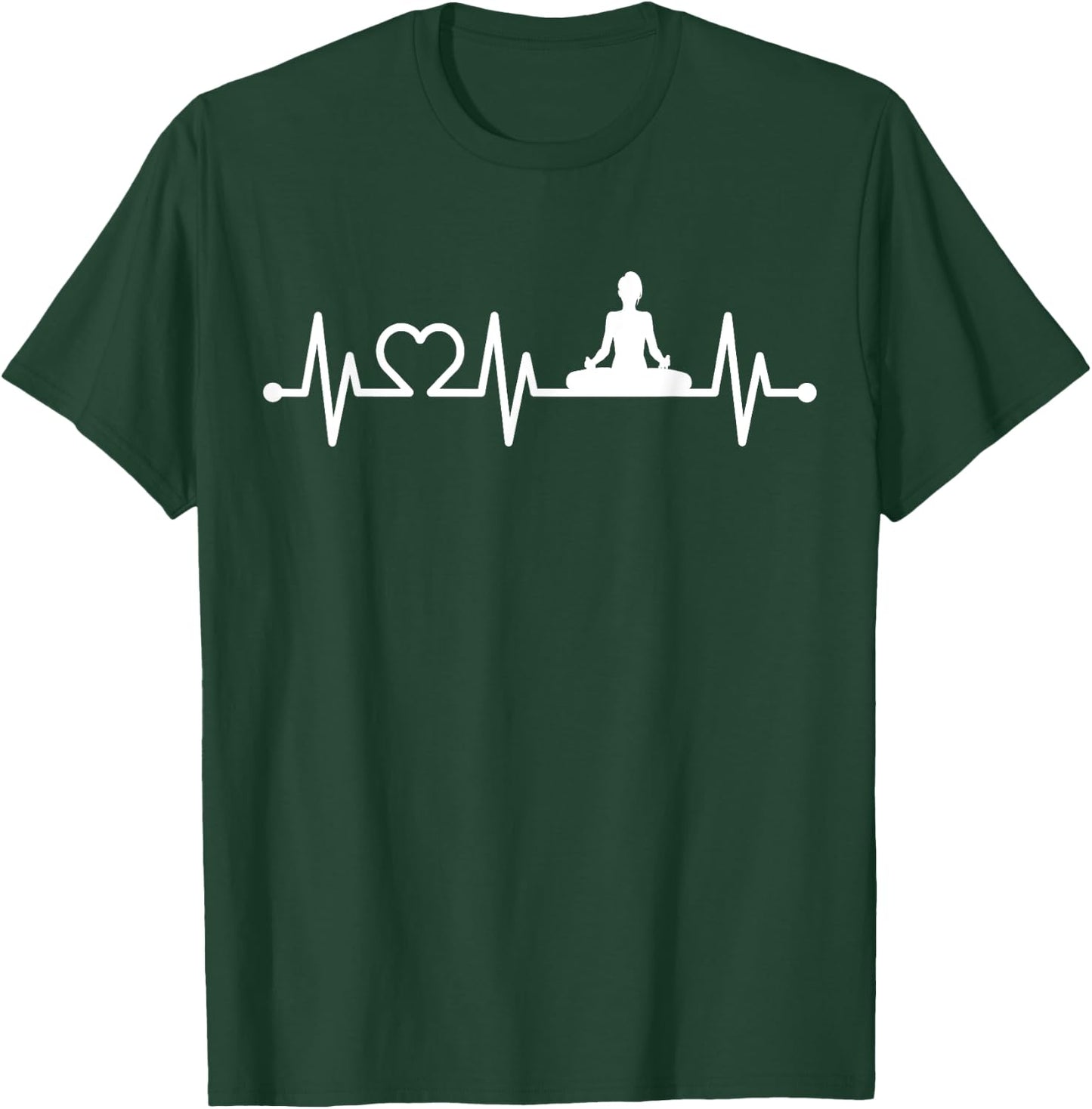 EKG Heartbeat Yoga with Heart Lotus Seat Padmasana Pulse T-Shirt - T-Shirt | Forest