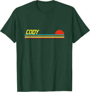 Cody First Name Logo Retro Sunset Surfer Style Cody T-Shirt - T-Shirt | Forest