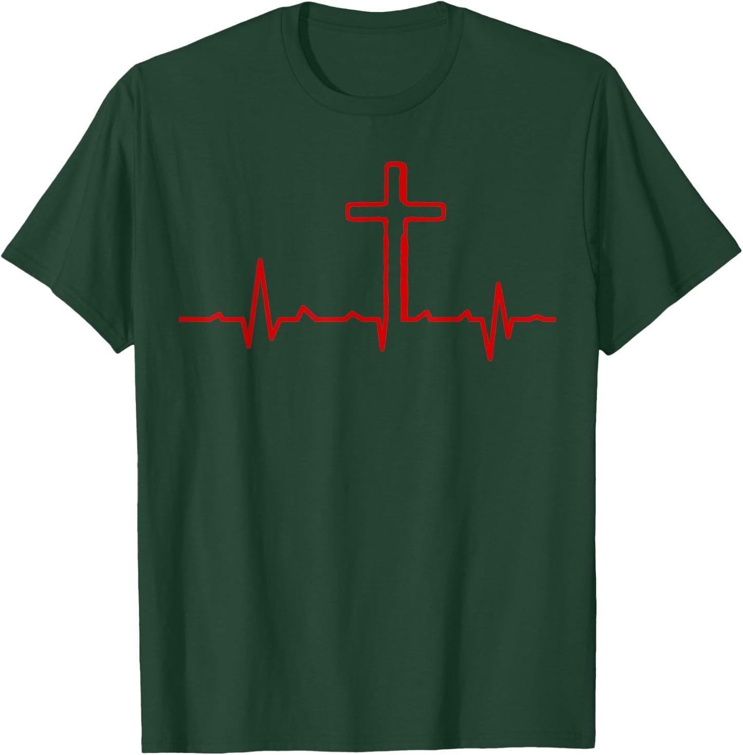 Cross Heartbeat Christian Faith T-Shirt - T-Shirt | Forest