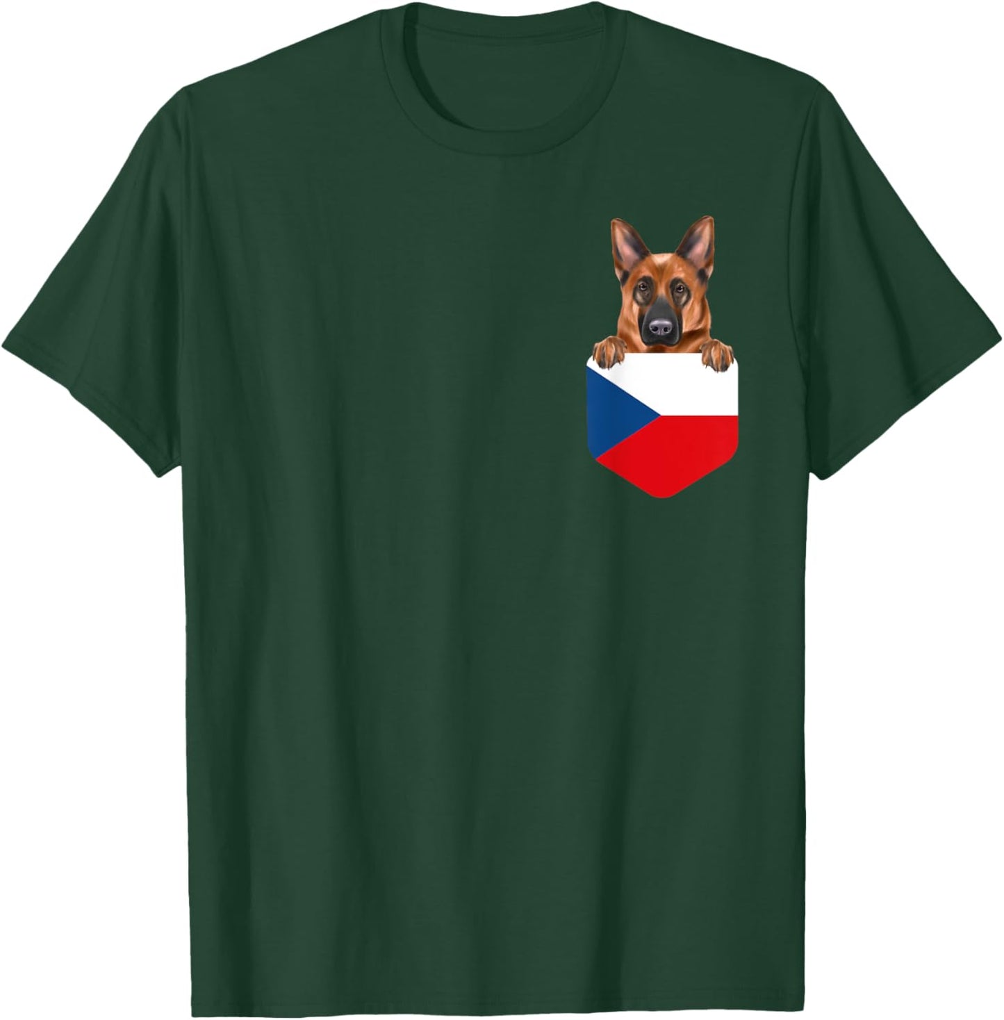 Czech Republic Flag German Shepherd Dog In Pocket T-Shirt - T-Shirt | Forest