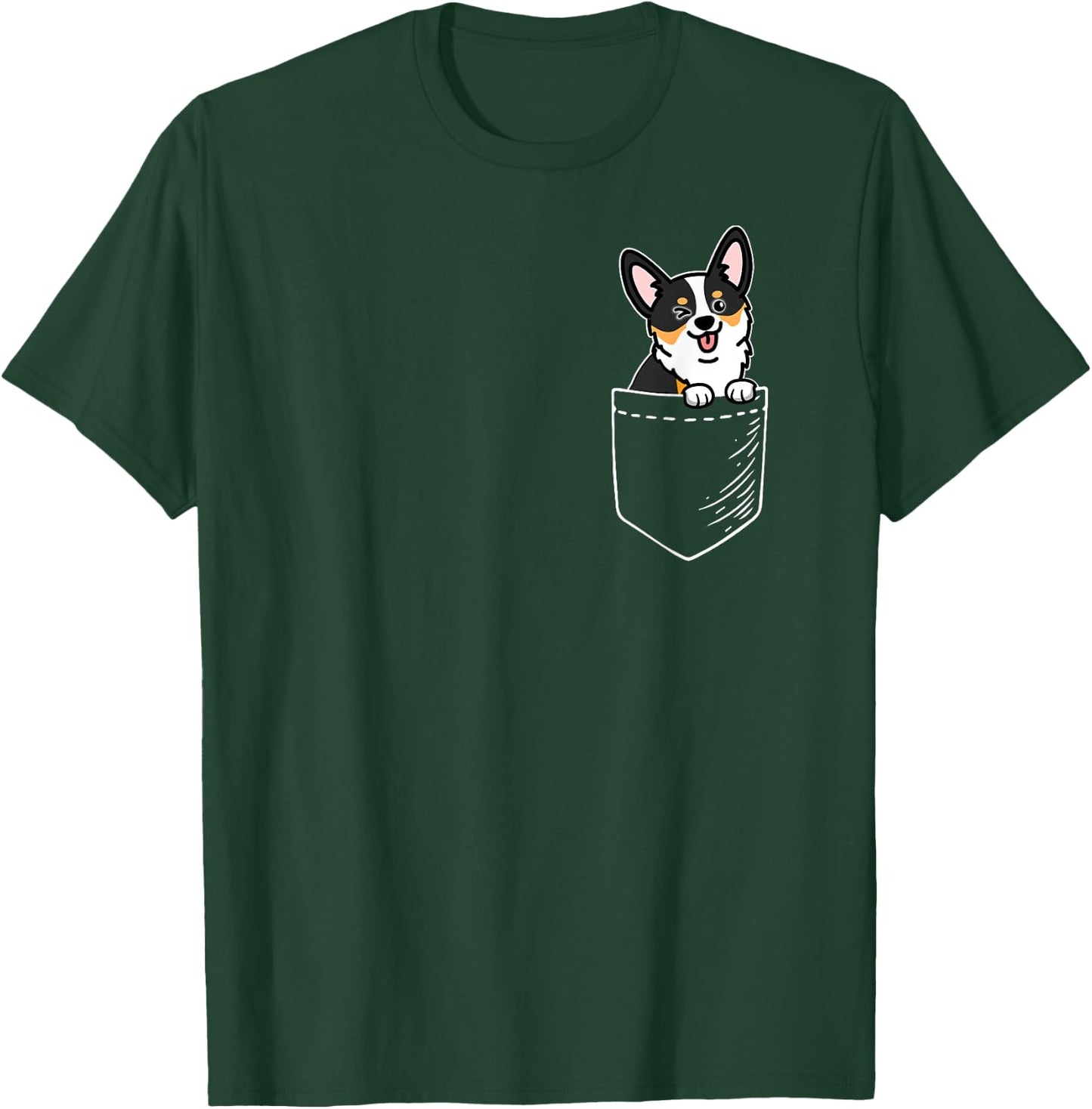 Funny Kawaii Pocket Black Tricolor Corgi Lover T-Shirt - T-Shirt | Forest