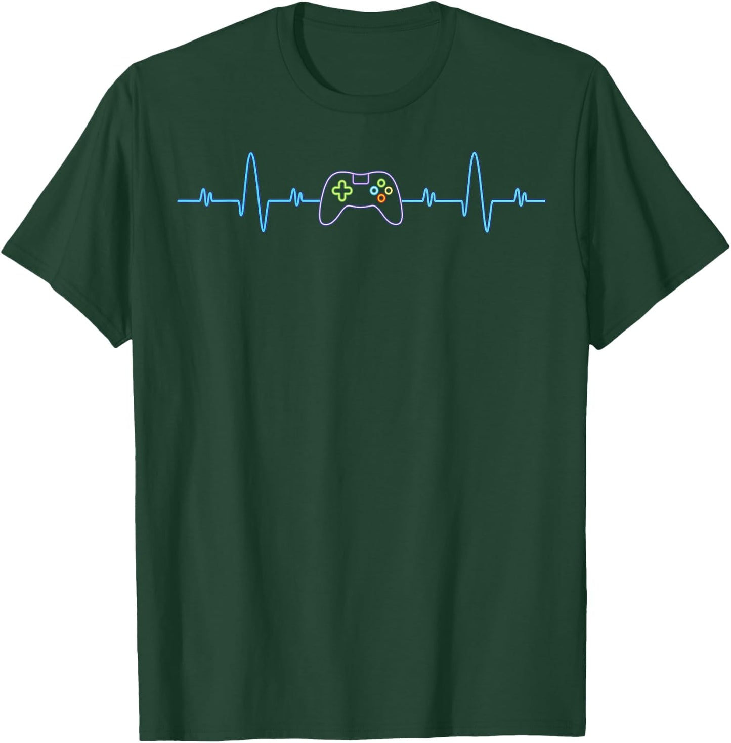 Funny Video Gamer Heartbeat Video Gamer Geek Nerd Boys Gifts T-Shirt - T-Shirt | Forest