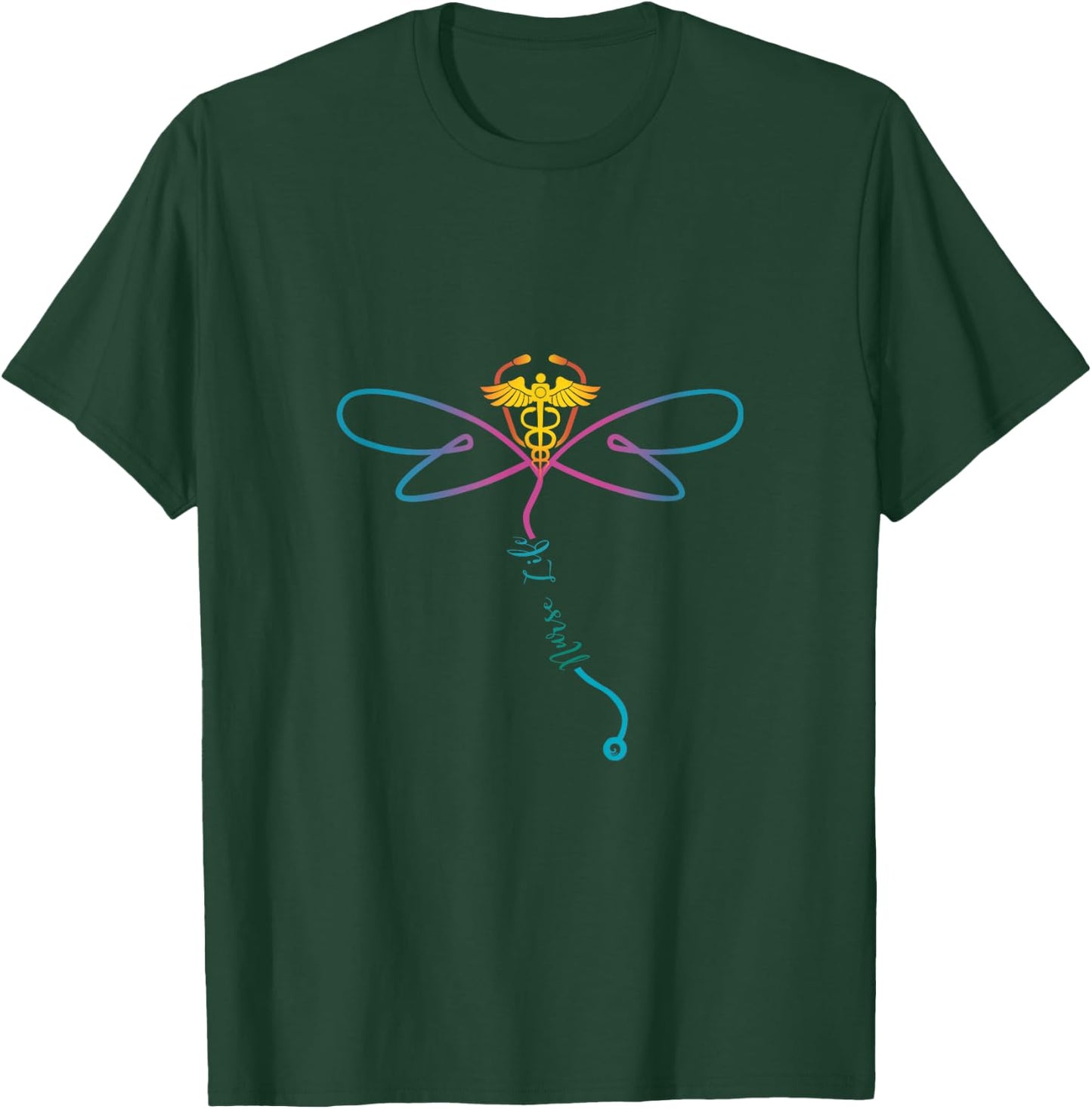 Nurse Life RN Colorful Dragonfly Stethoscope T-Shirt - T-Shirt | Forest