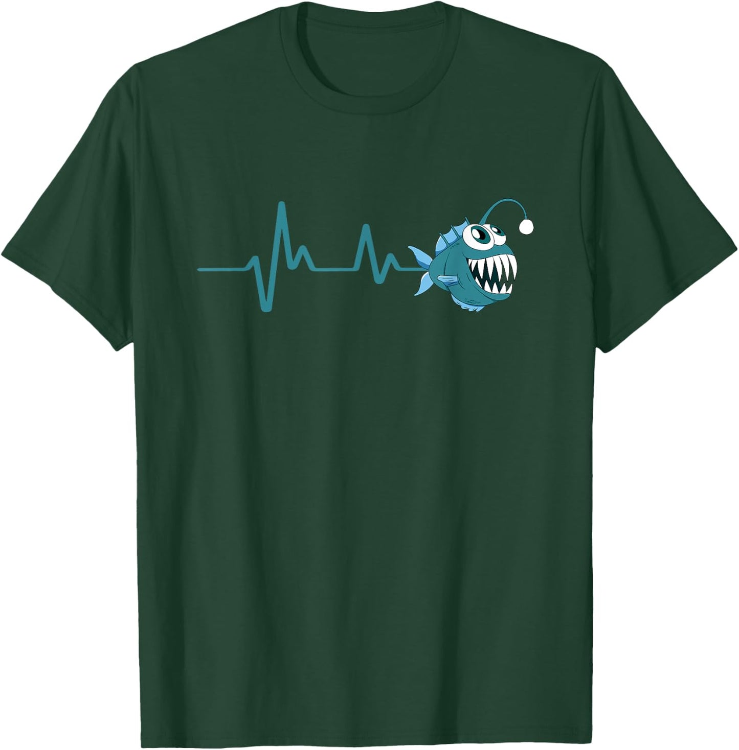 Angler Fish Monster Fishing Fisherman Heartbeat Anglerfish T-Shirt - T-Shirt | Forest
