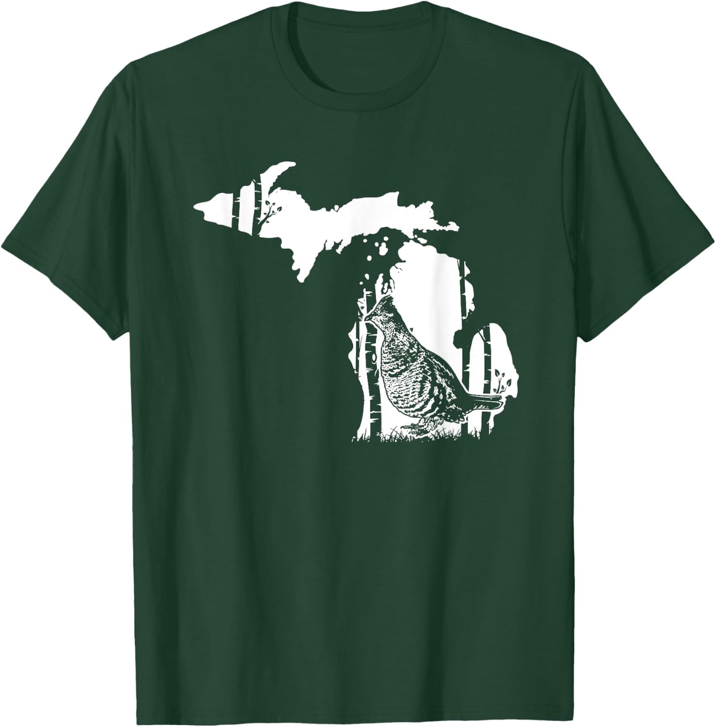 Hunting Partridge Grouse- Michigan map Bird Hunter T-Shirt - T-Shirt | Forest