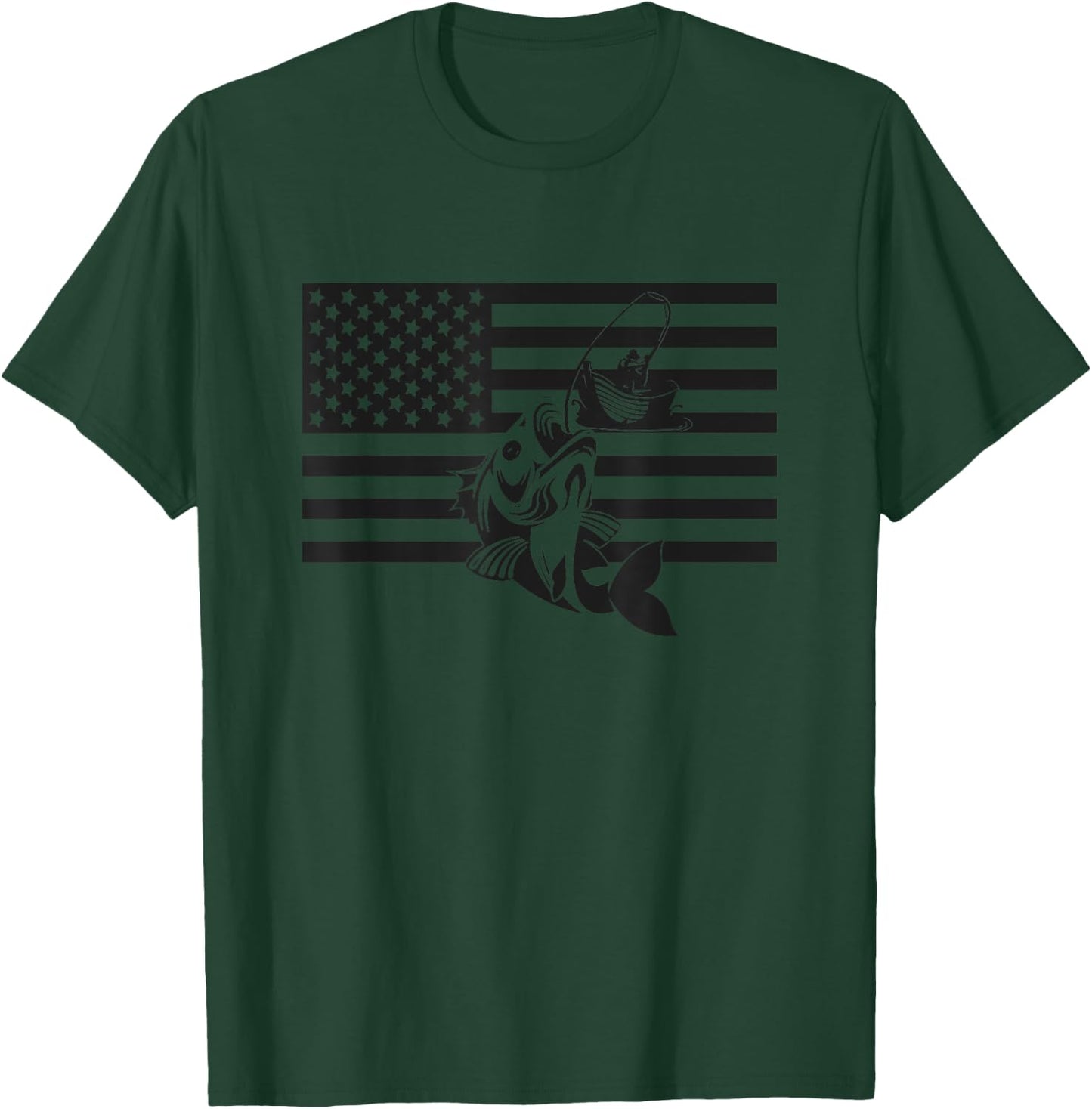 American Flag Fishing Apparel - Fishing T-Shirt - T-Shirt | Forest