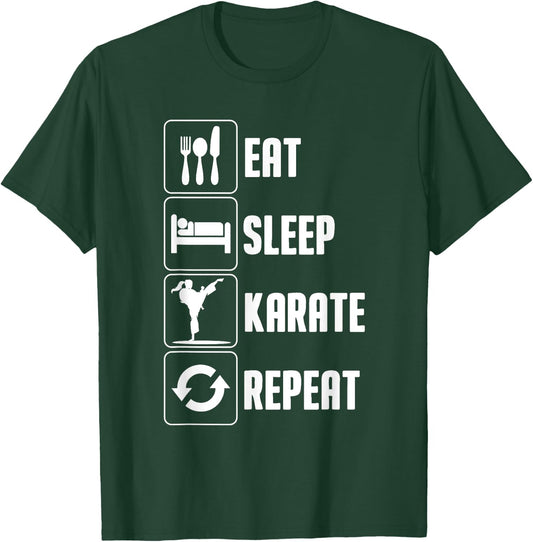 Funny Karate Design Women Eat Sleep Karate Repeat T-Shirt - T-Shirt | Forest