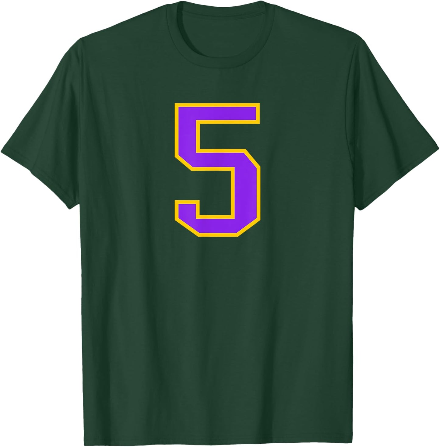 Number #5 Yellow Purple Varsity Number T-Shirt - T-Shirt | Forest