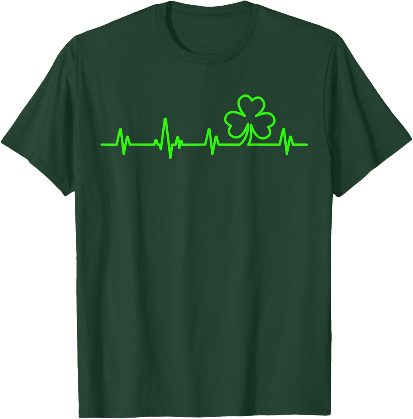 St Patricks Day Lucky Irish Clover Heartbeat Shamrock T-Shirt - T-Shirt | Forest