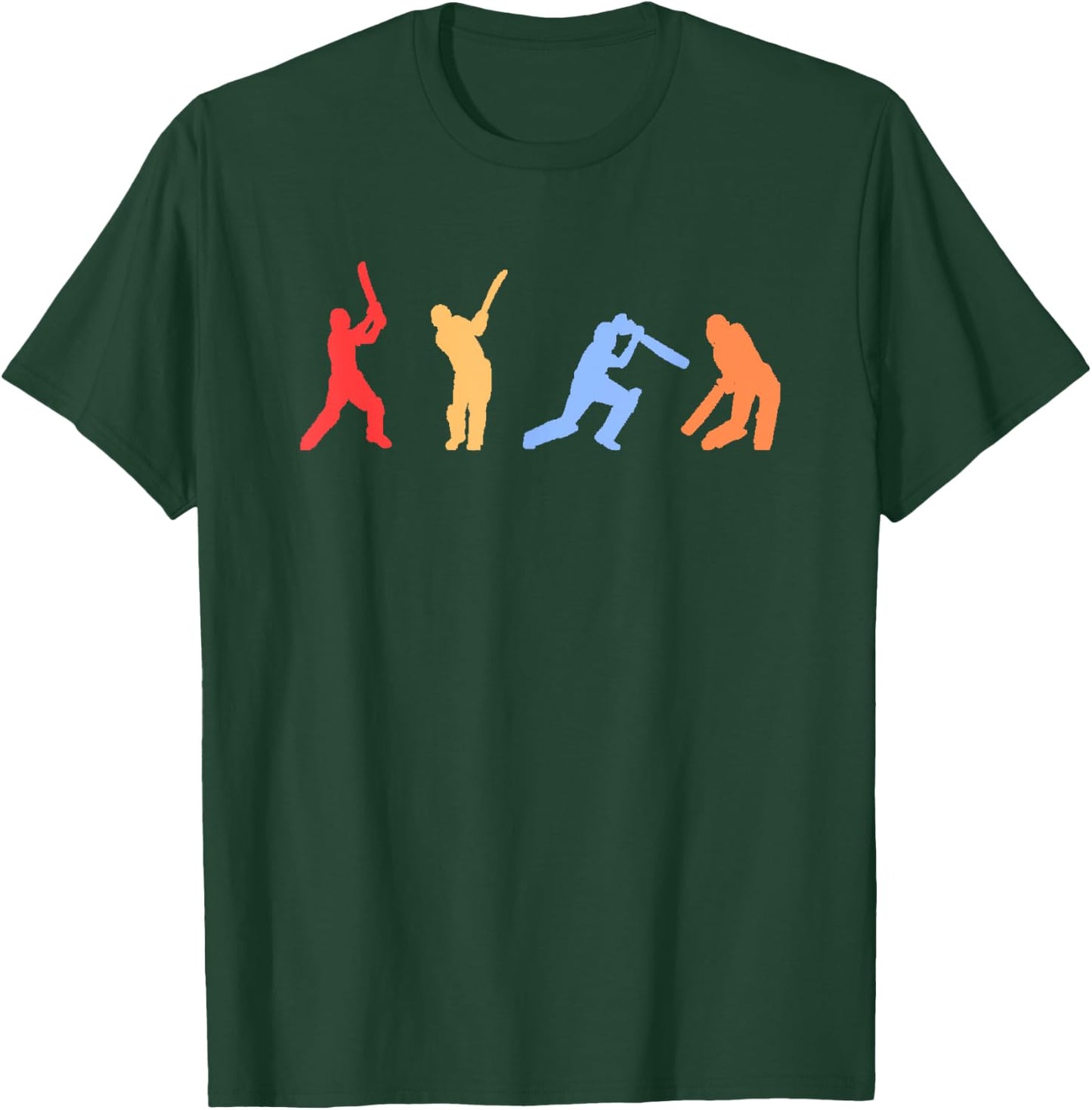Cricket Retro Vintage Colours Cricket Players T-Shirt - T-Shirt | Forest
