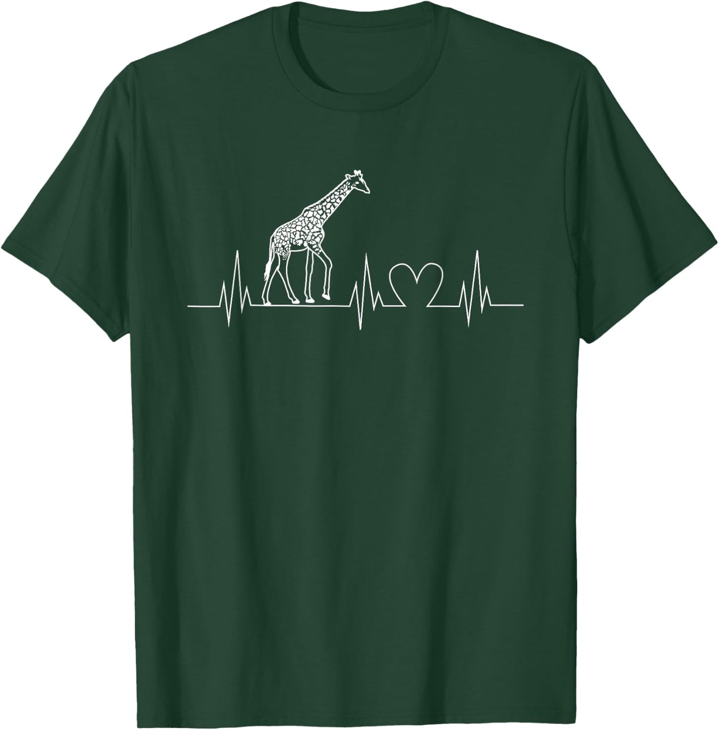 Love Giraffe Heartbeat Funny ECG Cute Tallest Mammal Rhythm T-Shirt - T-Shirt | Forest