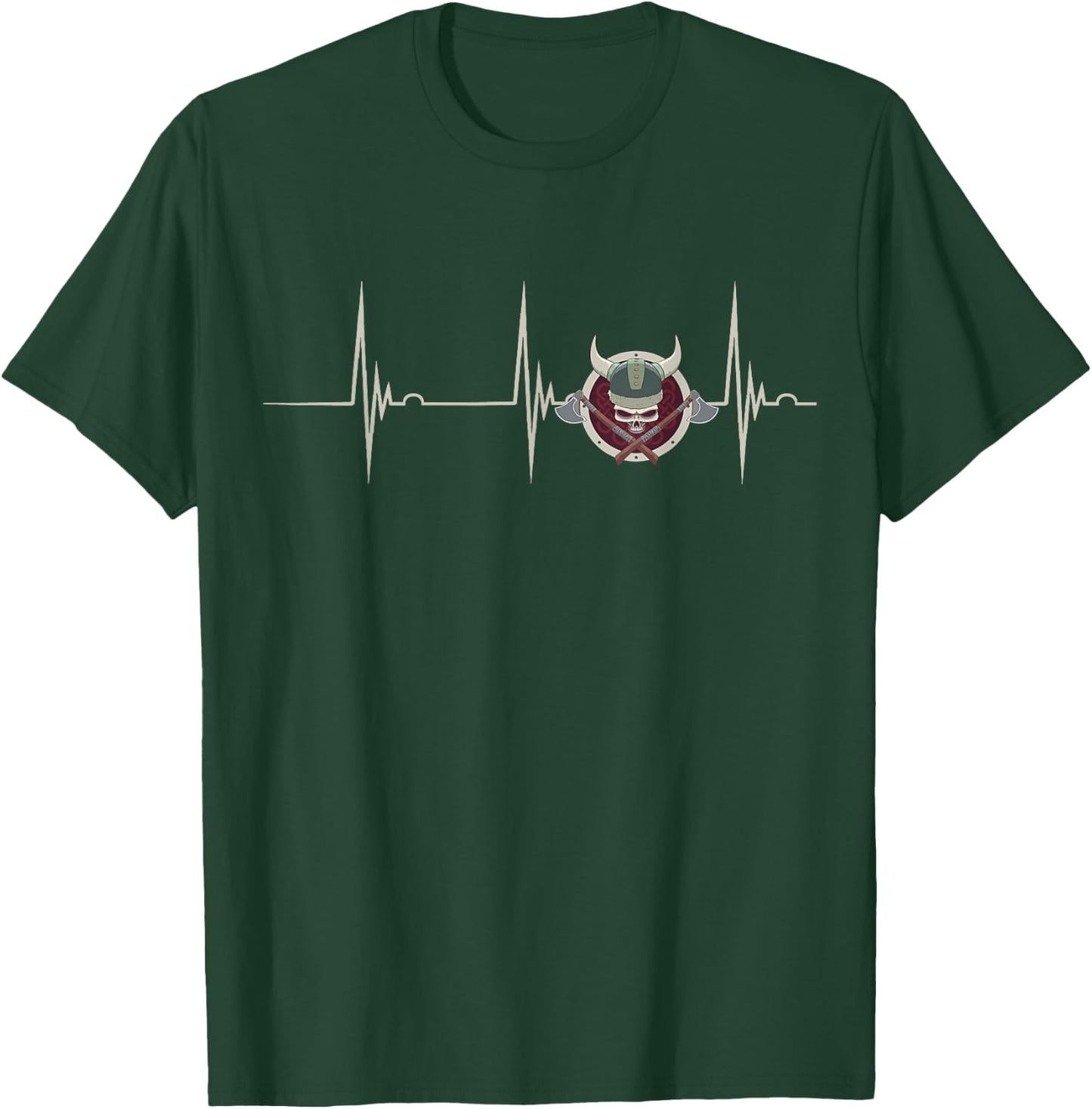 Valhalla Viking Warrior Heartbeat EKG Pulse Nordic Odin T-Shirt - T-Shirt | Forest