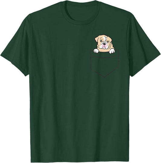 Cute British Bulldog In The Pocket Love English Bulldogs Men Women Girls Kids T-Shirt - T-Shirt | Forest